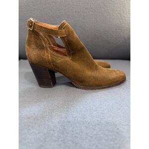 Frye Meghan Brown Suede Cut-Out Ankle Booties Sz‎ 7.5 Buckle Strap Boho Heritage
